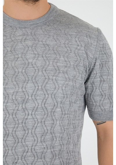 Tarz Cool Erkek Yuvarlak Yaka Desenli Örme T-shirt Gri