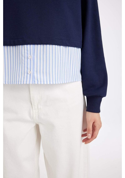 DeFacto Relax Fit Bisiklet Yaka Etek Ucu Detaylı Basic Düz Sweatshirt D5747AX24AUNV251