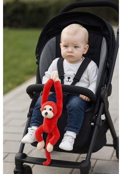 30 Cm Orta Boy Peluş Sesli Maymun Kırmızı