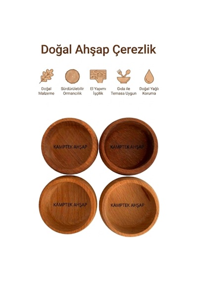 Kamptek Ahşap Çerezlik Set - Doğal Ahşap Meşe Sunum Kasesi Çerezlik Sunumluk Kase Çok Amaçlı Kahverengi