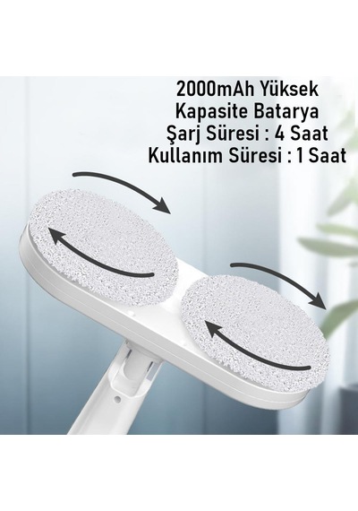 Valkyrie Şarjlı Su Püskürtmeli Elektrikli Mop Çift Döner Başlık, Mikrofiber Ped, 2000 Mah, Tüm Zeminlerde Etkili Beyaz