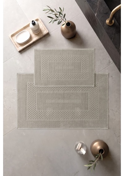 Cotton Box Aura Jakarlı Kaymaz Taban Pamuklu Paspas Seti Frame Vizon 60x90+40x60