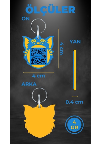 Petjoo 2.Nyan Cat Sarı-Mavi Qr'lı Kedi Künyesi