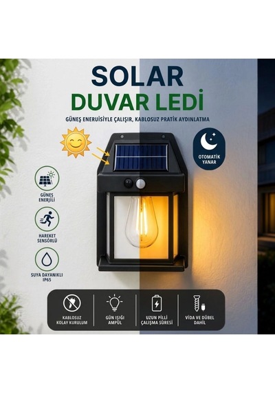 Ampul Model 3 Modlu Solar Led Duvar Lambası, Güneş Enerjili, Şarjlı Kablosuz Dış Mekân Apliği, Bahçe Ve Kapı Lambası Bx40