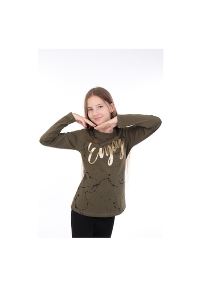 Toontoy Kids Toontoy Kız Çocuk Varaklı Enjoy Baskılı T-shirt Haki