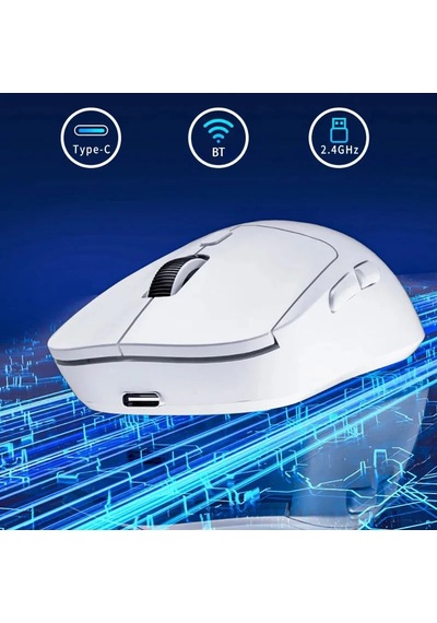 3 Modlu Kablosuz Oyun Mouse Type-c Şarjlı Bluetooth 2.4ghz Dual Mode 6400 Dpı Ultra S203 Beyaz 001