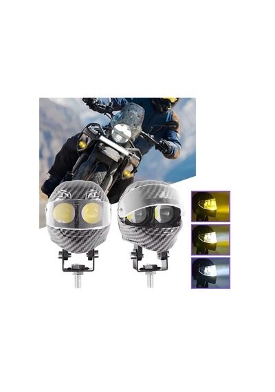 Beyaz Sarı Çakarlı Led Kask Off Road, Motosiklet Sis Farı Çalışma Lambası 12-24v 25w