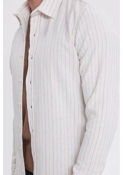 Tudors Erkek Slim Fit Dar Kesim Yaka Düğmeli Çizgili Oduncu Gömlek-41944 Çok Renkli