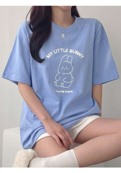 Uyguntarz Unisex My Little Bunny Baskılı Tasarım Tshirt Bebe Mavisi