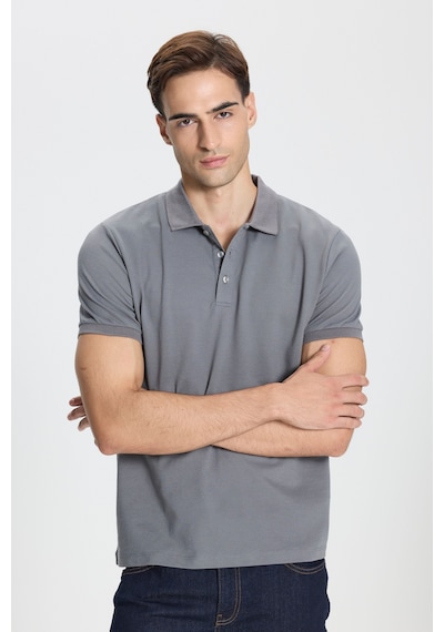 Ac&Co / Altınyıldız Classics Erkek Grı-grı Pamuklu Slim Fit Dar Kesim Polo Yaka Tişört