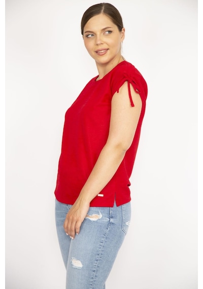 Şans Kadın Bordo Büyük Beden Omuz Bağcıklı Polyester Kumaş Bluz-bordo Bordo