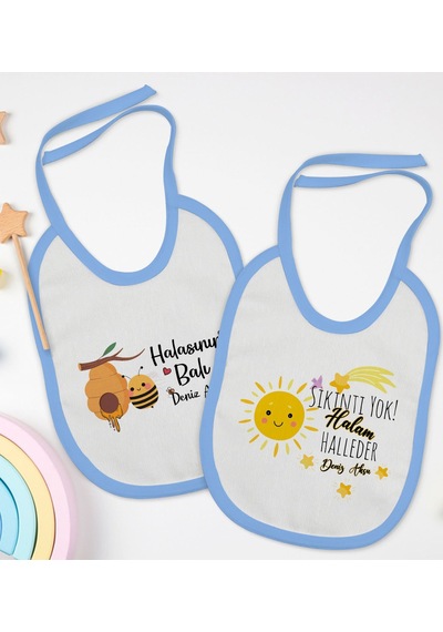 BK Kids Kişiye Özel Hala Tasarımlı 2’li Mavi Mama Önlüğü-1 Mavi