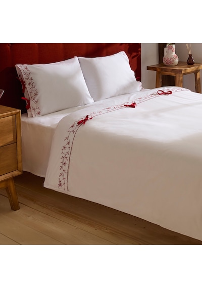 Karaca Home Calia %100 Pamuk Nakışlı Çift Kişilik Nevresim Takımı Beyaz Beyaz