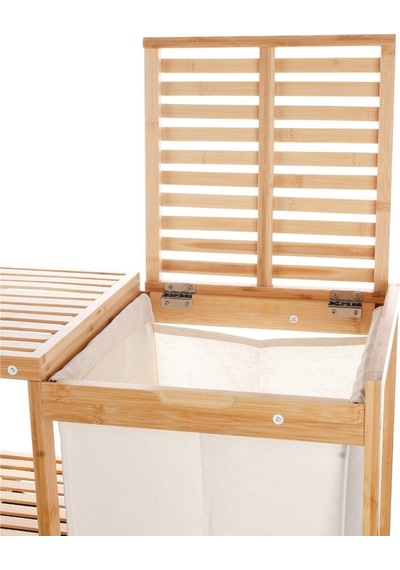 Mien Bambu Kirli Çamaşır Sepeti Banyo Düzenleme Dolabı Raflı Banyo Organizeri Kahverengi