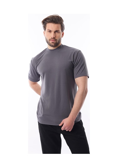Madmext Füme Bisiklet Yaka Basic Erkek T-shirt E7113 Füme
