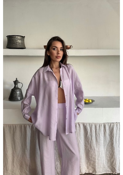 Moderie Butik Gömlek - Pantolon Takım - Lila Lila