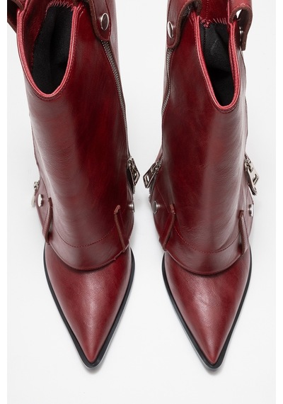 Luvishoes Lola Bordo Fermuarlı Sivri Burunlu Kadın Topuklu Bot Bordo
