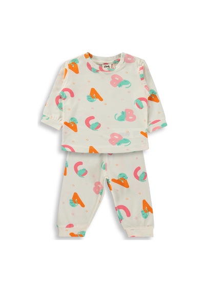 Civil Baby Harf Kedi Empirme 6-18 Ay Pijama Takımı - Ekru