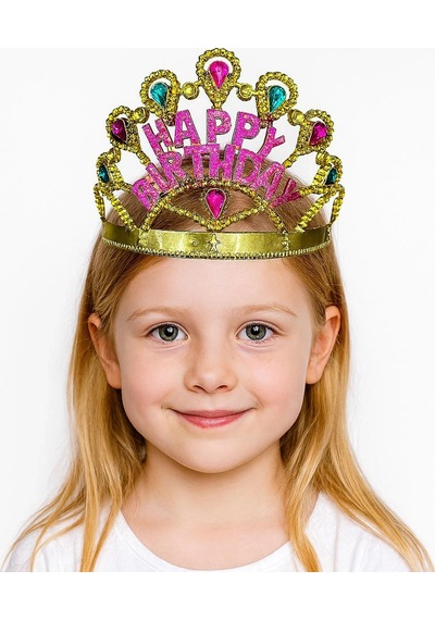 Hubrendy Cer Altın Renk Happy Birthday Yazılı Doğum Günü Tacı 60 Cm "