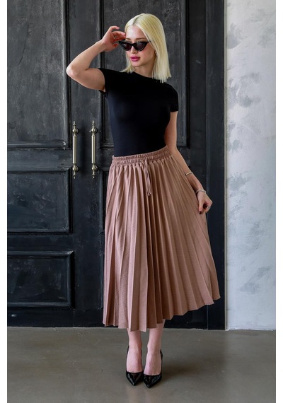 Madmext Camel Pileli Midi Boy Kadın Etek Mg2393