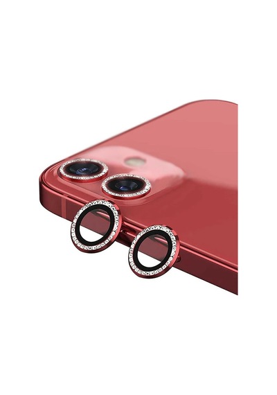 Apple Uyumlu iPhone 11 ile Taşlı Tasarım Temperli Cam Kamera Lens Koruyucu - Kırmızı