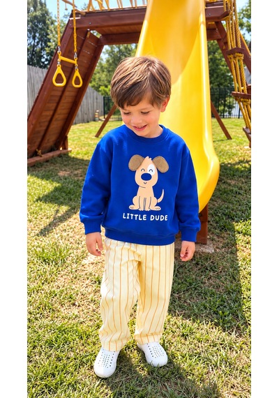 Elzo Collection Erkek Çocuk Köpek Baskılı Sweatshirt Çizgili Gabardin Denim Kot Pantolon Alt Üst Takım Ekru - Lacivert Elzo Collection Erkek Çocuk Köpek Baskılı Sweatshirt Çizgili Gabardin Denim Kot Pantolon Alt Üst Takım Ekru - Lacivert