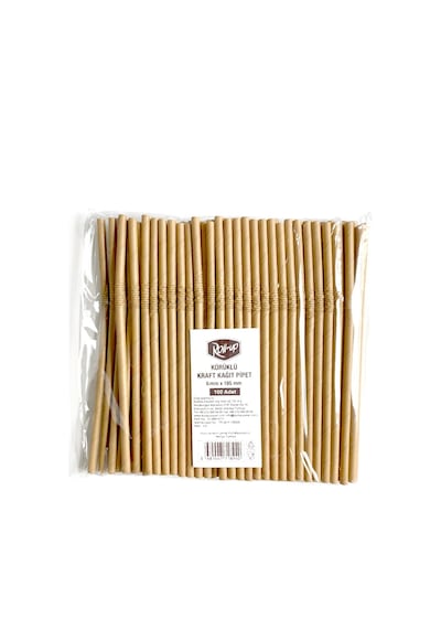 Roll-up Doğaya Dönüş Ekolojik Doğal Körüklü Kraft Kağıt Pipet 6 MM 5 x 100'lü 19.5 CM