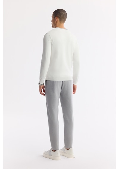 Avva Erkek Ekru Bisiklet Yaka Dokulu Rayon Tüylenmeyen Regular Fit Triko Kazak A51y5156