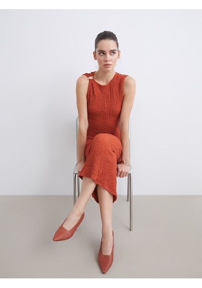 Lcw Vision Turuncu Bisiklet Yaka Büzgülü Bodycon Elbise