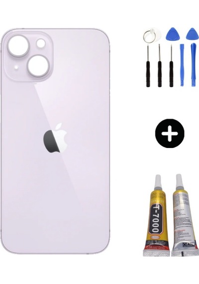 Apple Uyumlu iPhone 14 Plus Arka Pil Batarya Kapak Mor + Montaj Kiti
