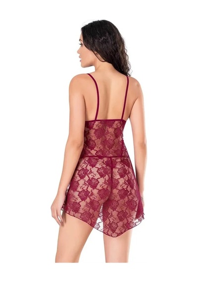 Ang Butik Kadın Bordo Dantel İşlemeli Kısa Tül Gecelik