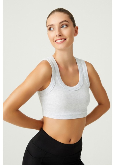 Los Ojos X Melodi Gri Pamuklu Kalın Askılı Crop Top Tank Kar Melanj
