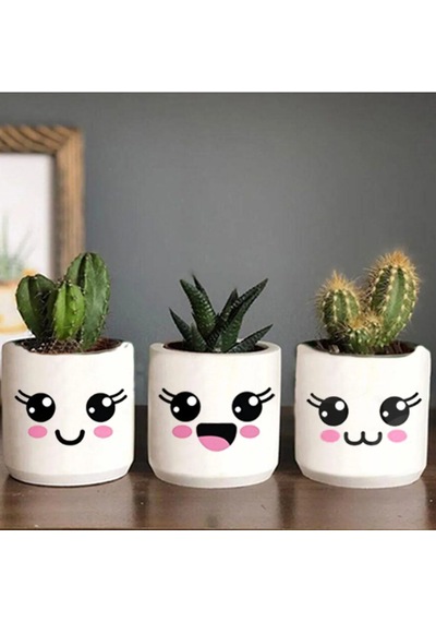 Kedi Desenli Saksı Çiçeksiz - Küçük Boy Sukulent Saksısı Çizim