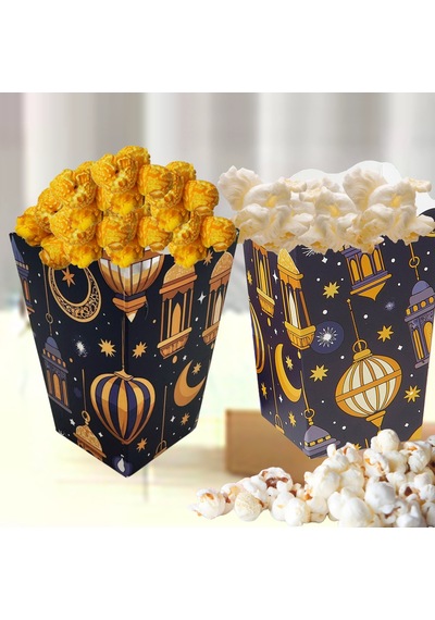6lı Ramazan Temalı Patlamış Mısır, Şeker Kutusu, Hediye Popcorn, İkram Kutusu, 6x6x11 Cm, Lacivert Lacivert