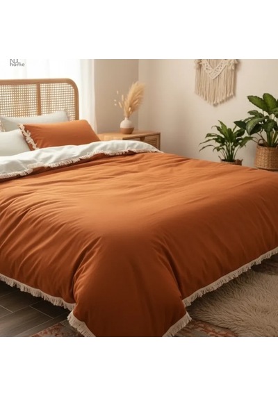 Tarçın Ham Keten Çift Taraflı Tek Kişilik Nevresim Takımı 160x220 Krem Tarçın