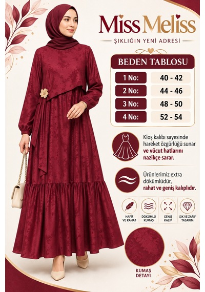 Miss Meliss Sandy Jakar Tokalı Boydan Elbise Bordo Bordo
