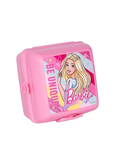 Beslenme Kutusu 4 Bölmeli Barbie Pembe Renk No:2 Kız Figürlü 1 Adet Yemek Saklama Kabı Beslenme Çantası Pembe