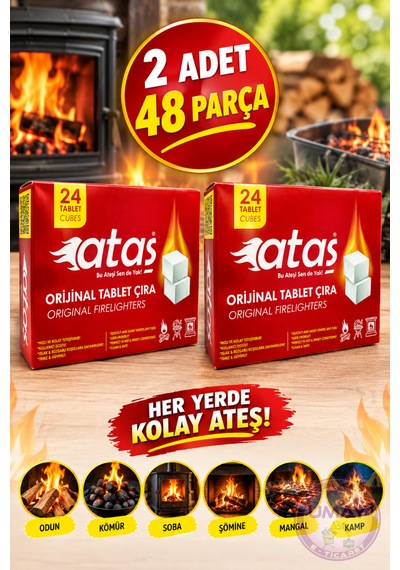 2 Adet Soba Tutuşturucu Tablet Çıra 48 Parça Şömine Mangal Kamp Ateşi Yakma Aparatı