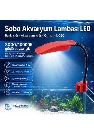 Sobo Akvaryum Lambası Led - Balık Işığı - Akvaryum Işığı - Açma Kapama Tuşlu - Kırmızı - 28 Cm - L-28c