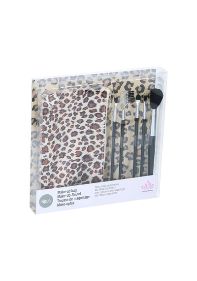Touch Of Beauty Makyaj Fırça Seti 5li Make-up Brush Seti Çanta Boy & Leopar Desenli Çanta