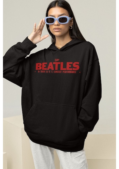 Sevbano The Beatles Müzik Grubu Baskılı Unisex Oversize 1964 Hoodie Siyah