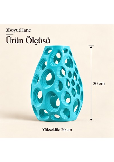 Dekoratif Vazo 20 Cm Oval Delikli Modern Tasarım Kuru Ve Yapay Çiçek Vazosu Camgöbeği
