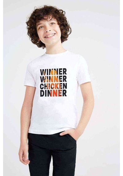 Tshirthane Pubg Winner Winner Chıcken Dınner Baskılı Unisex Çocuk Beyaz T-S
