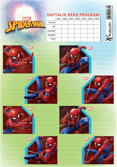 Spiderman Ders Programlı Okul Etiketi 3 Yaprak 2 Paket Diğer