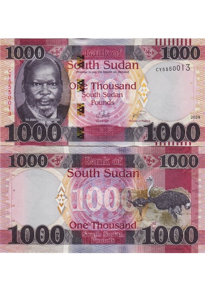 Güney Sudan 1000 Pound 2024 Devekuşu Temalı. Çil Kondisyon.