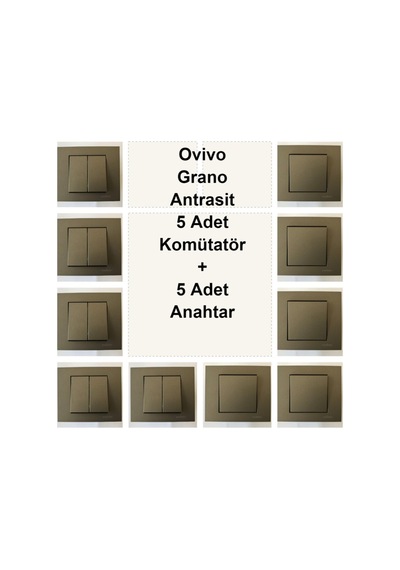 Ovivo Grano Antrasit 5 Adet Komütatör + 5 Adet Anahtar