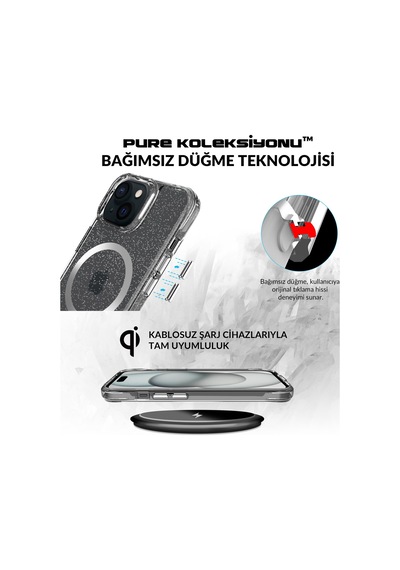 Bix Apple Uyumlu iPhone 15 Magsafe Simli Kılıf Shock Pocket Darbe Emici Teknolojili Çizilmeye Dayanıklı