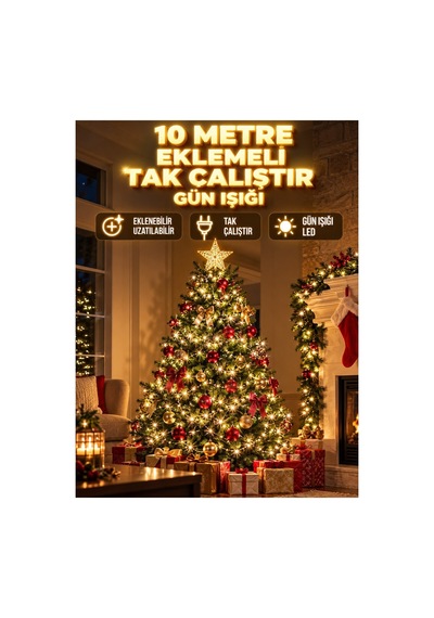 10 Metre Eklemeli Gün Işığı Led Yılbaşı Ağacı Aydınlatması Tak Çalıştır Fonksiyonlu Çam Ağacı Işığı Diğer
