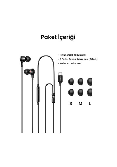 Ugreen Kablolu Kulak İçi Kulaklık Usb-c Uçlu, Siyah, 30638 -