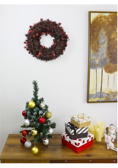 T.concept Yılbaşı Ön Kapı Süsü Yeni Yıl Noel Dekorasyon Yeşil Kırmızı Yıldızlı Çelenk